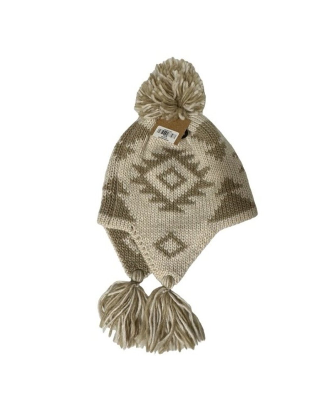NWT Chaos Bedford Burlap Beanie Earflap Tan Tassles Acrylic One Size Fits Most